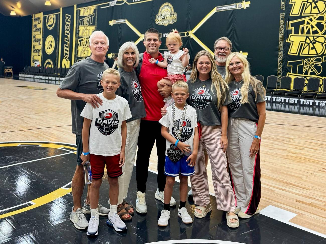 Matt, Lindsey, their kids and both sets of grandparents on the Las Vegas court